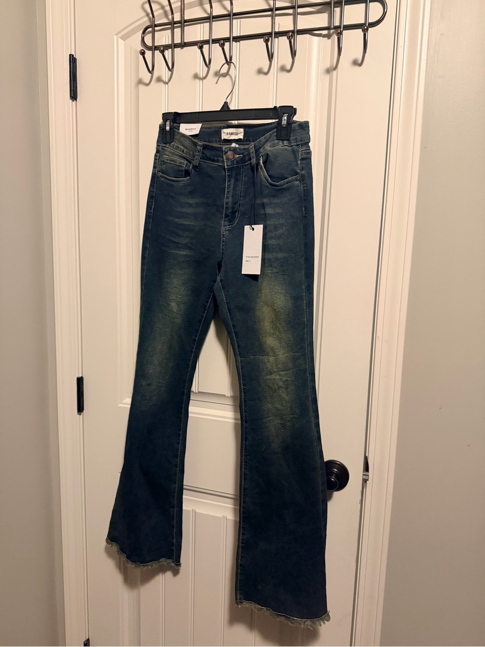 BAMBOO Dark Green Faded Flare Jeans